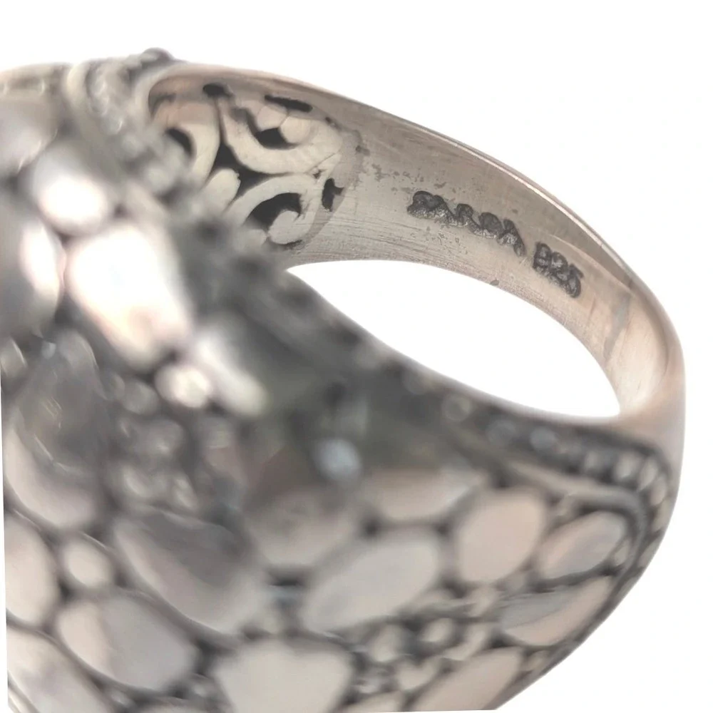 Sarda Sterling Silver 925 Pebble Floral‎ Statement Ring Wide Band Handcrafted 7